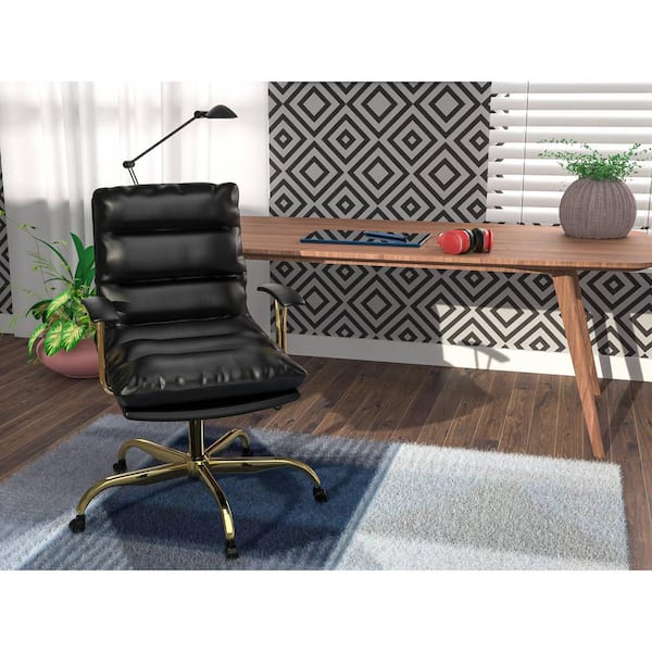 Black leather discount office chair modern