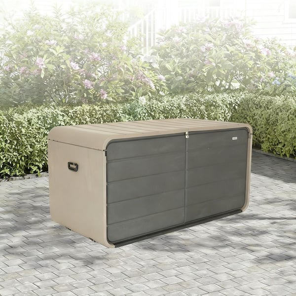 Gray 260 Gal. Resin Deck Box Large Heavy-Duty Outdoor Storage Box with Lock, Wheels and Waterproof Lid