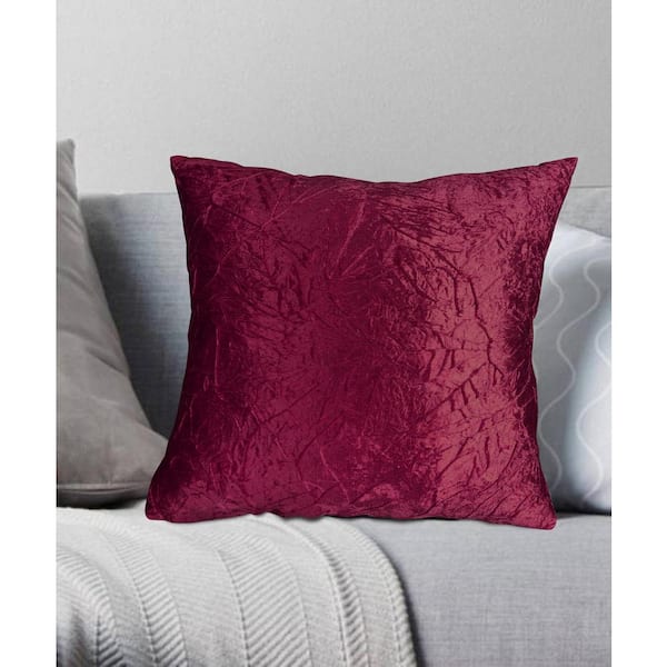 Harper Lane Milan Crushed Velvet Decorative Pillow 18 in. x 18 in. Burgundy