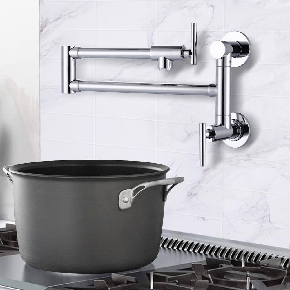 Polished Chrome Double Handle Wall Mounted Pot Filler
