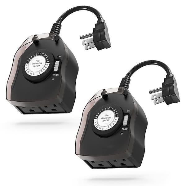 15-Amp 120-Volt 1440-min Outdoor 2-Grounded Outlets Chronologic Timer Black 2-Pack for Home and Garden Lights