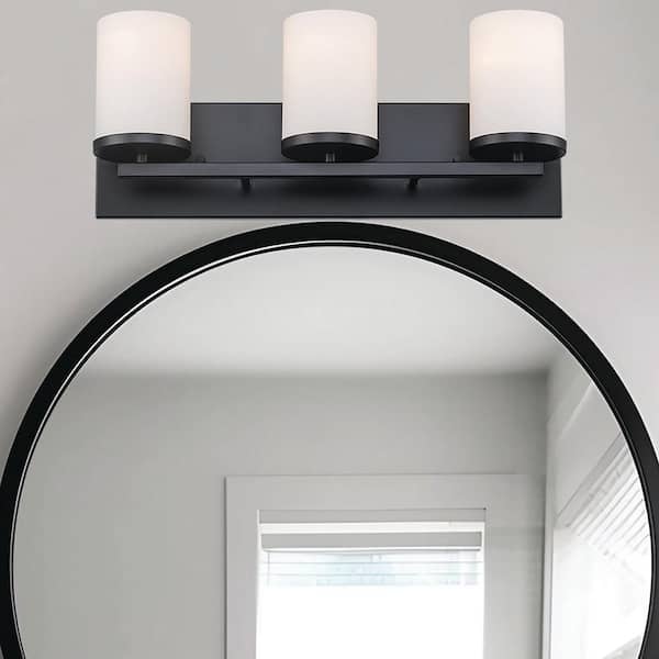 Cornerstone 20 in. 3-Light Black Bathroom Vanity Light Fixture with Frosted Glass Shades