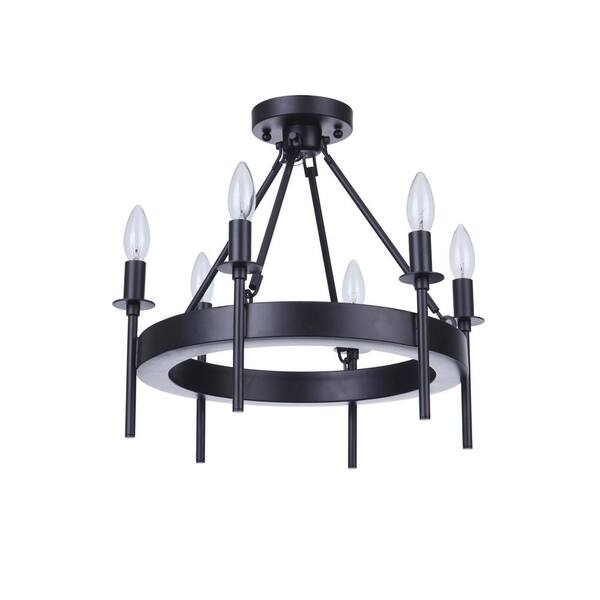 Larrson 17.75 in. 6-Light Transitional Flat Black Finish Semi Flush Mount Ceiling Light w/No Bulbs Included