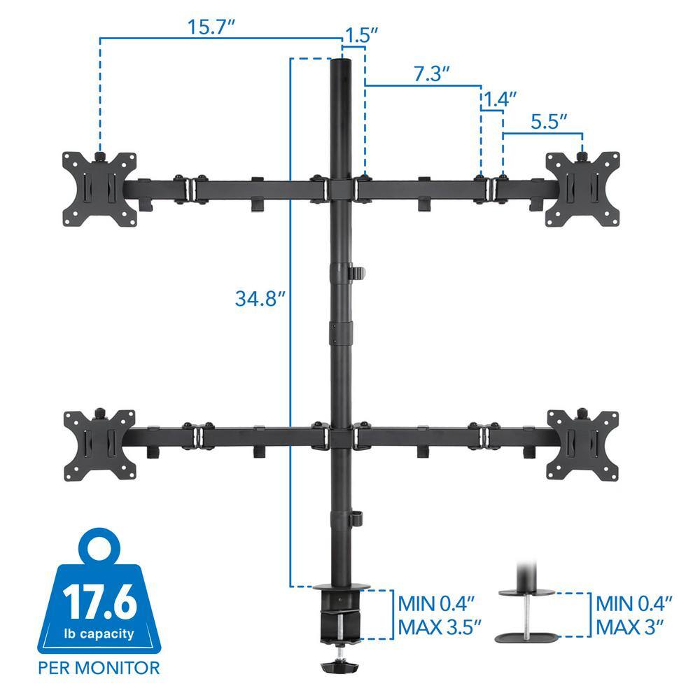 Black Steel Adjustable Quad Monitor Desk Mount