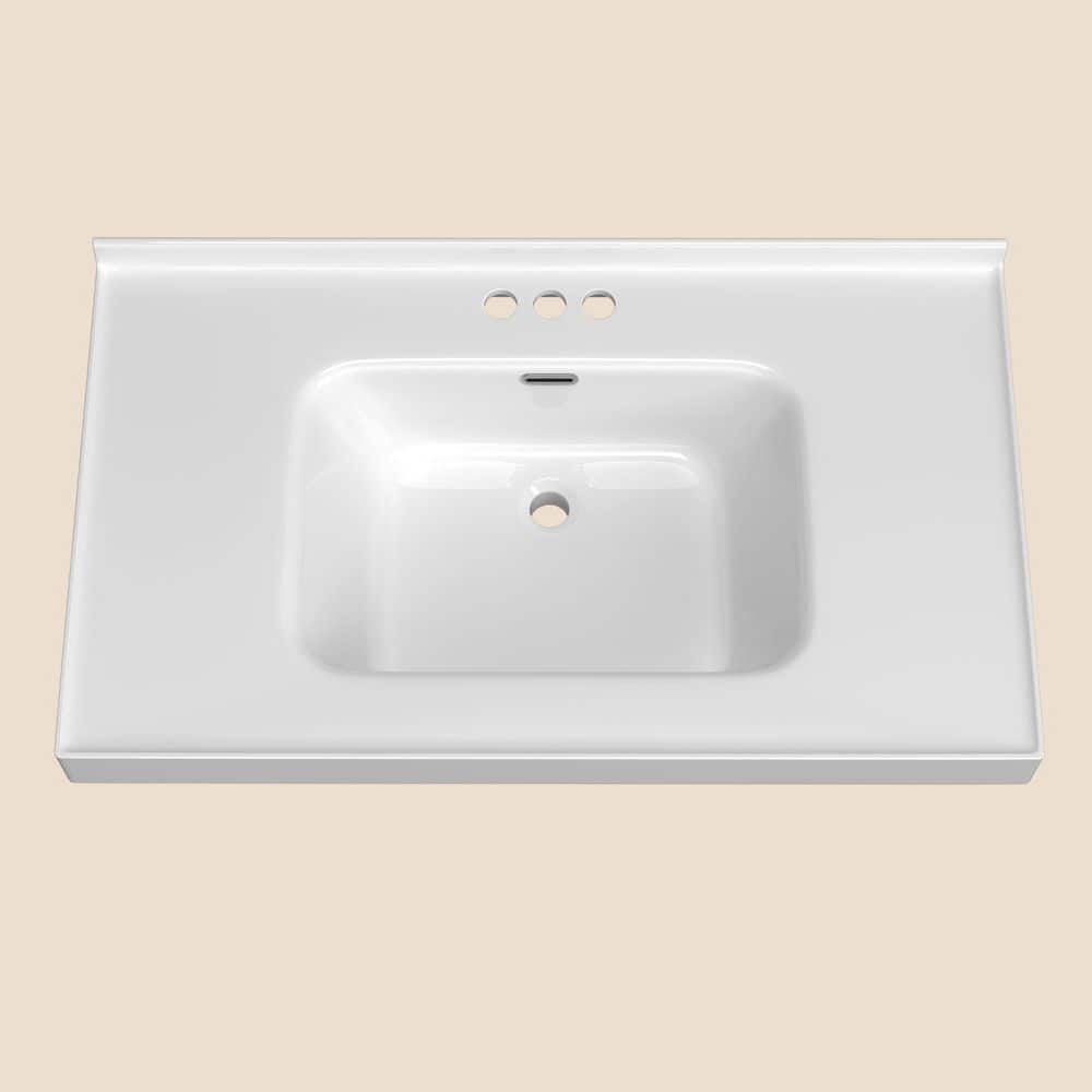 37 in. D x 22 in. W Solid Surface White Rectangular Single Sink Bathroom Vanity Top in White with 1.38 in. H Backsplash price history on PriceWatchPro