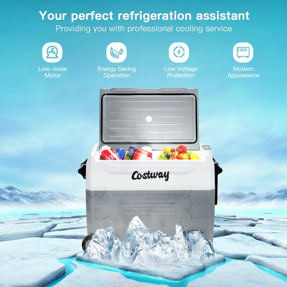58-Quart Gray Electric Car Refrigerator with Wheels