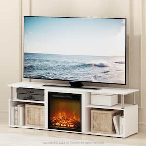 Jensen 63 in. White Oak/Stainless Steel TV Stand with Electric Fireplace Fits TV's up to 70 in.