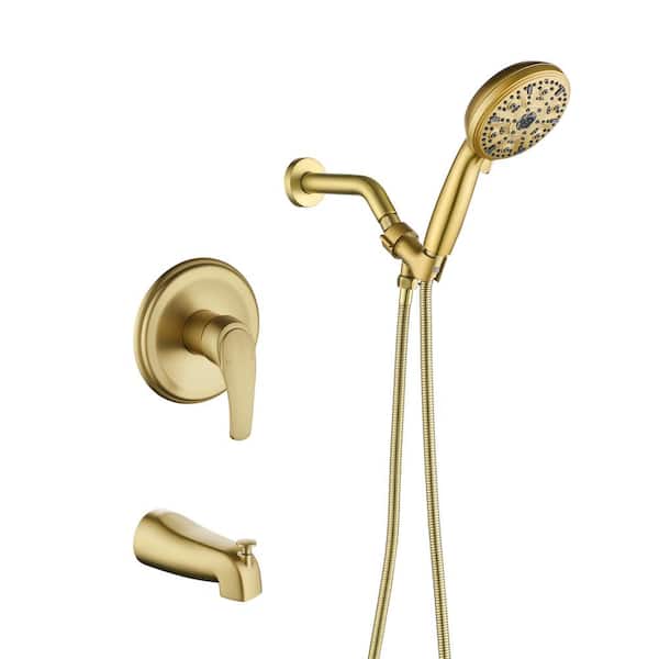 WATWAT Single Handle 10-Spray Tub and Shower Faucet 1.8 GPM in. Brushed Gold (Valve Included)