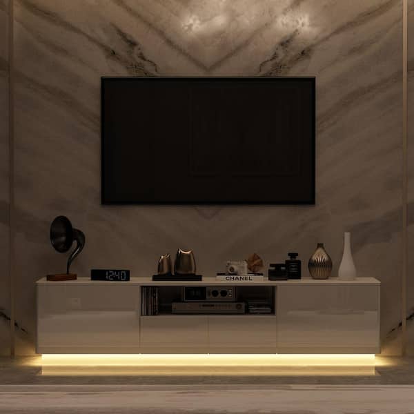 FUFU&GAGA 70.8 in. W x 14.5 in. D x17.3 in. H, White Smooth FUFU&GAGA 70.8 in. W x 14.5 in. D x17.3 in. H, White Smooth