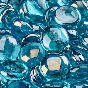 10 lbs. Semi-Reflective Tahitian Blue Fire Glass Beads for Indoor and Outdoor Fire Pits or Fireplaces