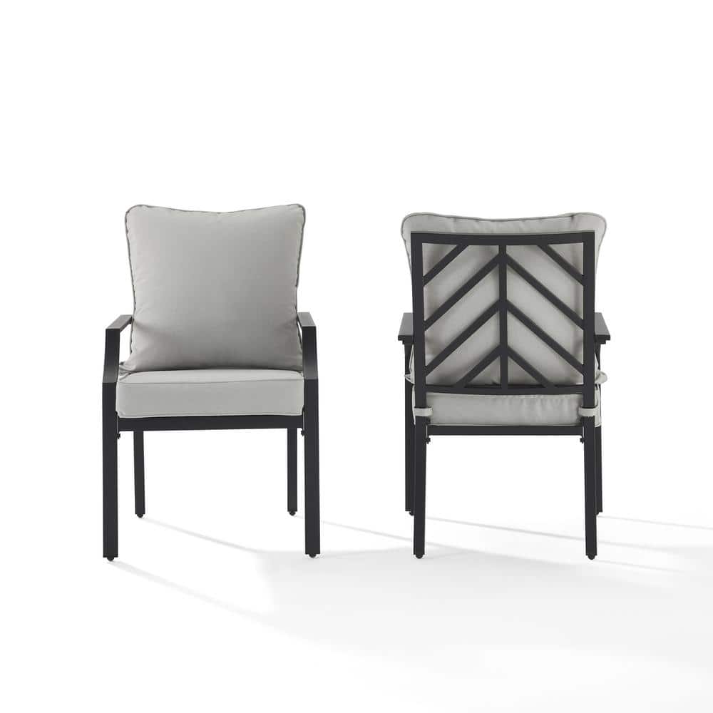 Otto 22.75" Gray and Matte Black Steel Outdoor Dining Chair with Cushions