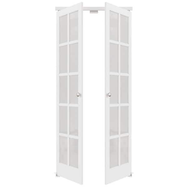 ARK DESIGN 36 in. x 80 in. 10-Lite Frosted Glass Solid Core White Finished Glass Pivot Bi-fold Door with 2 Types of Hardware