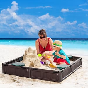 48in. L x 48in. W x 8in.H Kids Wooden Sandbox With Cover Garden Bed Game House Kids Gift Beach Outdoor Playset Station