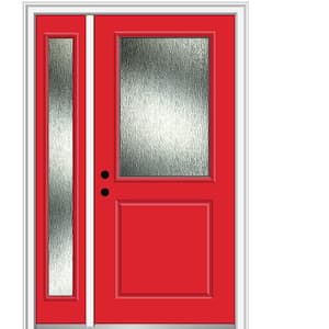50 in. x 80 in. Right-Hand/Inswing Rain Glass Red Saffron Fiberglass Prehung Front Door on 6-9/16 in. Frame
