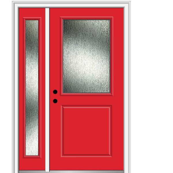 MMI Door 50 in. x 80 in. Right-Hand/Inswing Rain Glass Red Saffron Fiberglass Prehung Front Door on 6-9/16 in. Frame