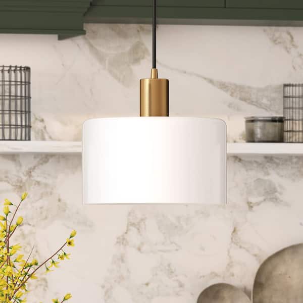 Meyer Cross Henri 1 Light Brass Pendant with White Milk Glass Shade PD0475