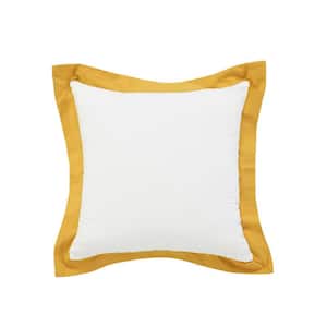 Empire White /Golden Yellow Border Soft Poly-Fill 20 in. x 20 in. Indoor Throw Pillow
