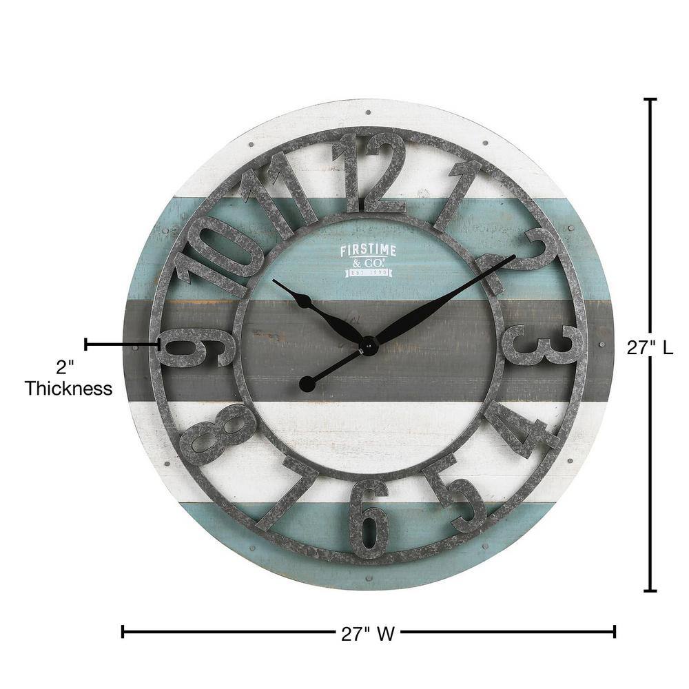 Oversized Teal and Gray Wood Farmhouse Wall Clock