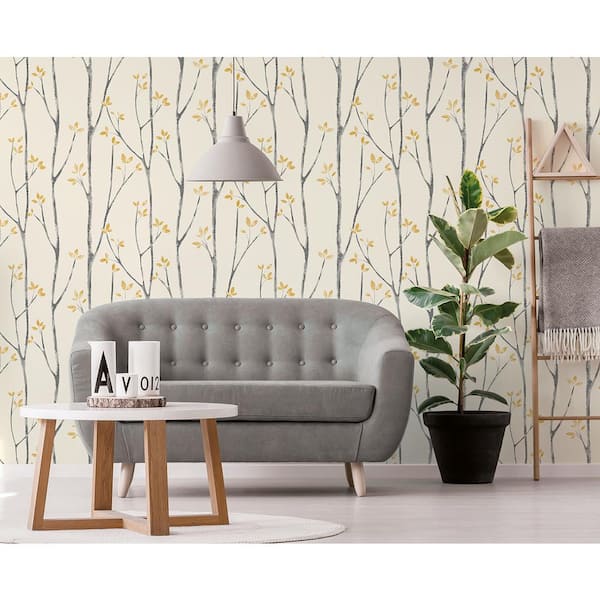 Ingrid Mustard Scandi Tree Strippable Roll (Covers 56.4 sq. ft.)