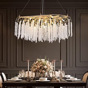 40 in. Modern 11-Light Aluminum Gold Crystal Chandelier Large Branch Chandelier for Dining Room Living Room Bedroom