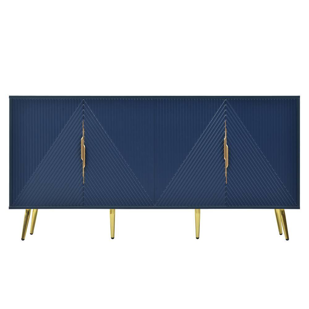 63 in. W x 15.7 in. D x 31.5 in. H Navy Blue Linen Cabinet with Wave Geomet