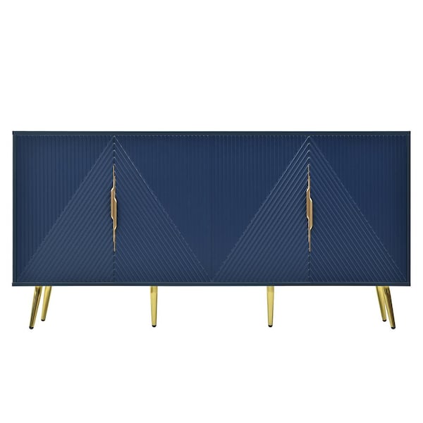 Unbranded 63 in. W x 15.7 in. D x 31.5 in. H Navy Blue Linen Cabinet with Wave Geometric Design for Study, Entryway