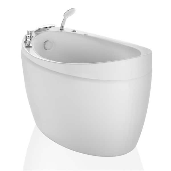 Empava Japanese Style 59 in. Acrylic Flatbottom Deep Soaking Freestanding Air Bath Bathtub in White with Tub Filler