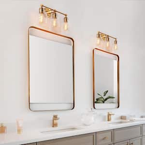 Modern Farmhouse 23 in. 3-Light Plated Brass Bathroom Vanity Light with Honey Jar-Shaped Glass Shades Powder Room Sconce