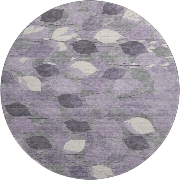 Mayfield Premium Machine Washable Abstract AMF2444 Purple 8 ft. x 8 ft. Round Rug