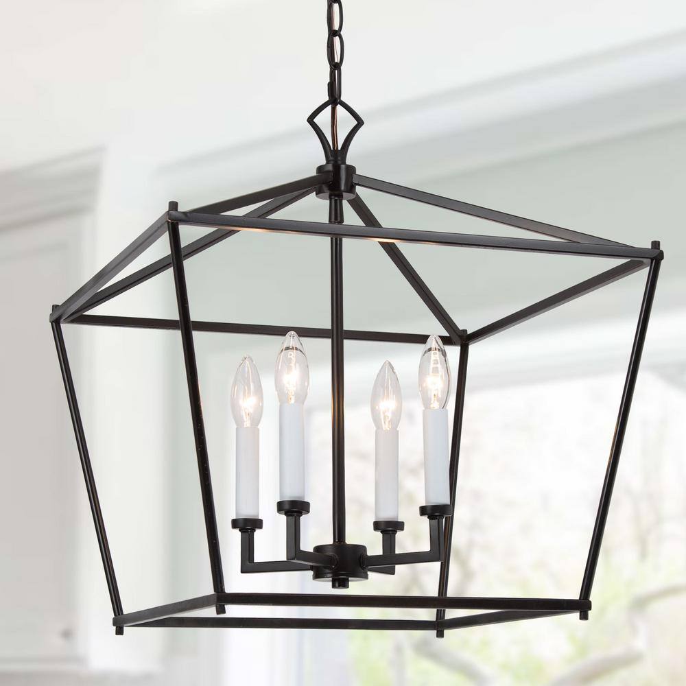 LNC Black Chandelier Modern Island Cage 4-Light White Classic ...