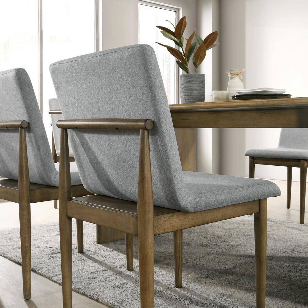 Natural Wood and Gray Upholstered 7-Piece Dining Set
