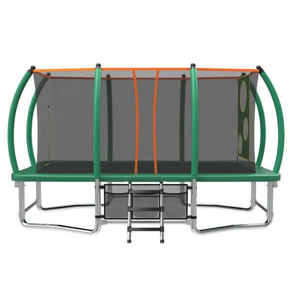 14 ft. Outdoor Green Long Rectangular Trampoline with Ladder
