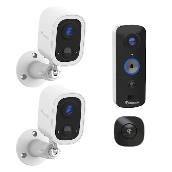 S4 Wireless Battery Operated Li-Ion 2K Security Camera 2-Pack with V3 Wireless 1080p Video Doorbell and Chime
