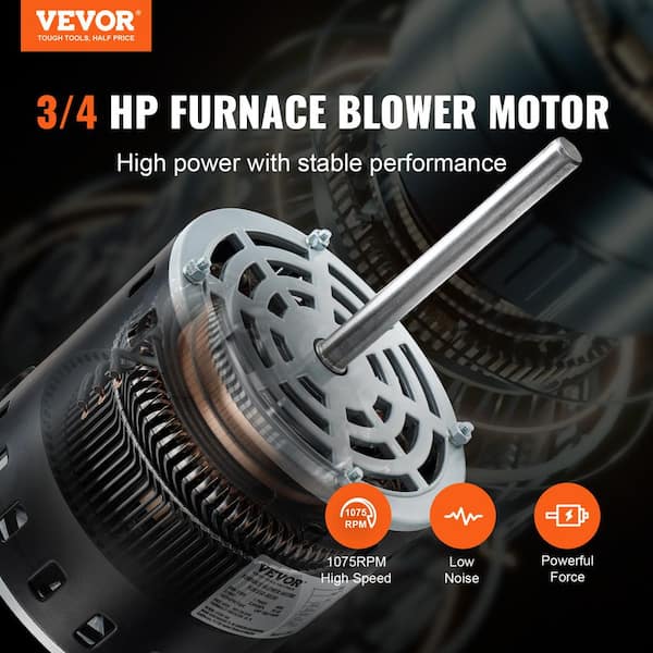 3/4HP Furnace Blower Motor 208/230-Volt 3.85 Amps 1075RPM 5 Speeds CW/CCW Rotation 48 Frame 4.8 in. Shaft Length