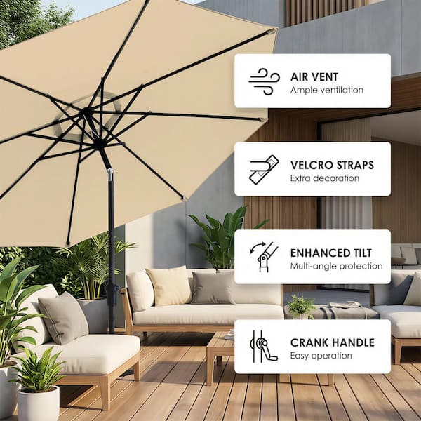 hd designs 9ft patio umbrella 9' Diameter Custom Classic Hexagonal This sturdy HD Designs Outdoors Tropical Leaves