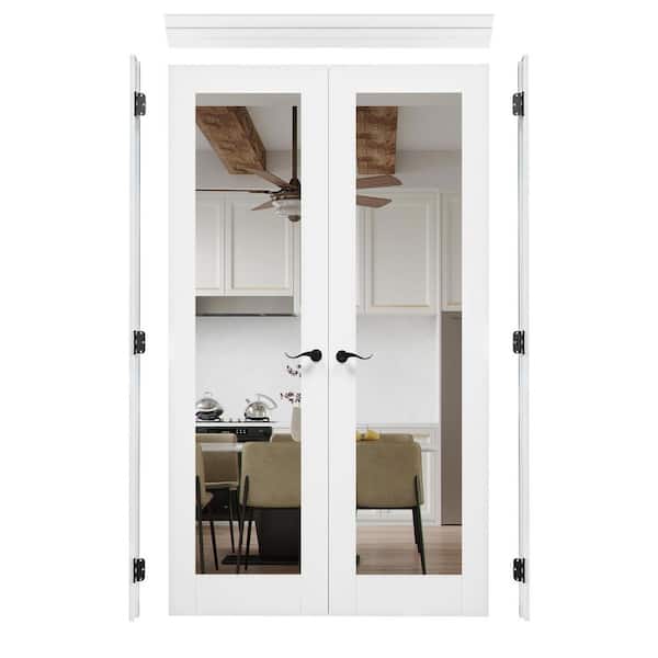 48 in. x 80 in. 1 Lite Mirrored Glass Solid Core White Primed Double Prehung French Door with Assemble Jamb Kit