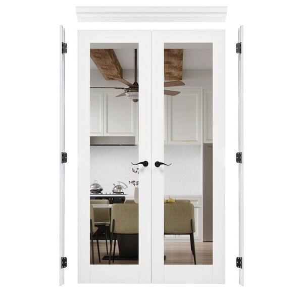 48 in. x 80 in. 1 Lite Mirrored Glass Solid Core White Primed Double Prehung French Door with Assemble Jamb Kit