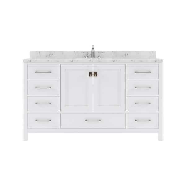 Virtu USA Caroline Avenue 60 in. W x 22 in. D x 35 in. H Single Sink Bath Vanity in White with Quartz Top