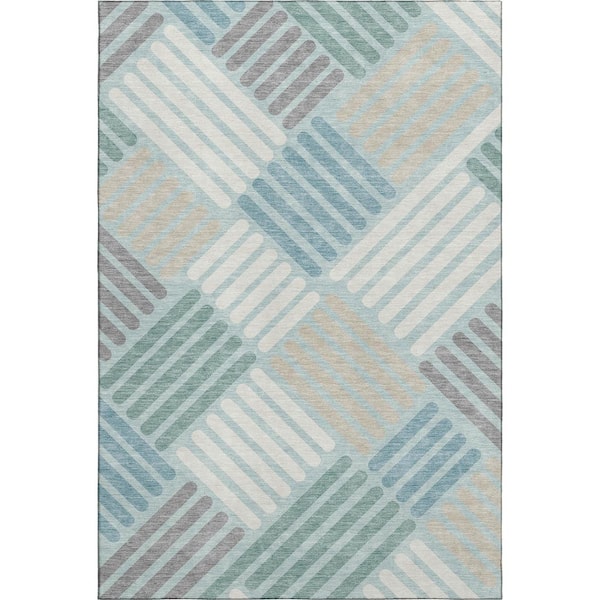 Mayfield Premium Machine Washable Abstract AMF2339 Seafoam 5 ft. x 7 ft. 6 in. Area Rug