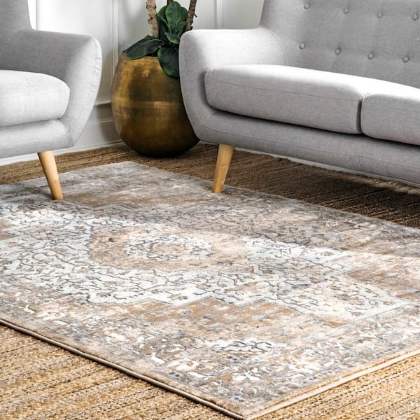 Vintage Medallion Thea Beige 6 ft. x 6 ft. Area Rug