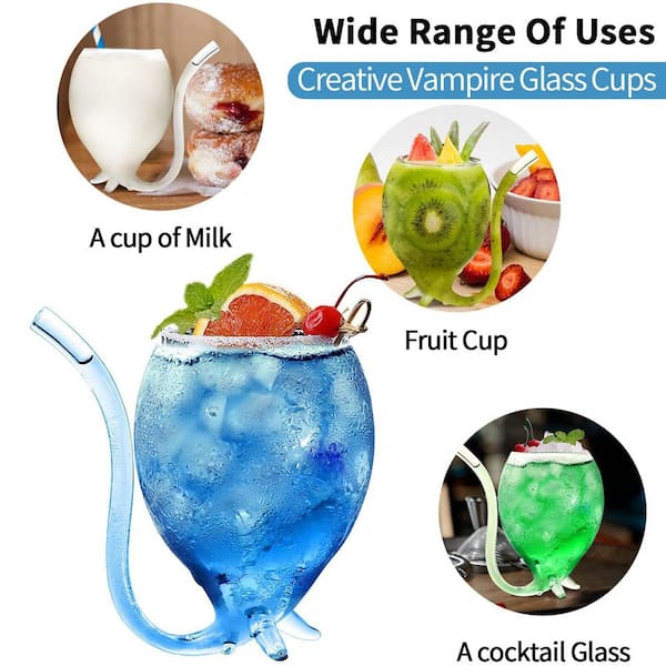 Wudkey 12 oz. Vampire Wine Cocktail Glass with Built-in Straw for Cocktail Wine Juice Ice Cream Champagne (Set of 4)