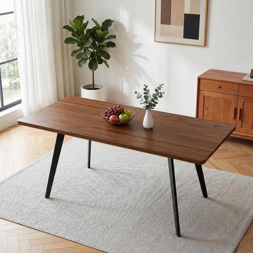 GOJANE 70.8 in. Extendable Rectangular Walnut MDF Dining Table for