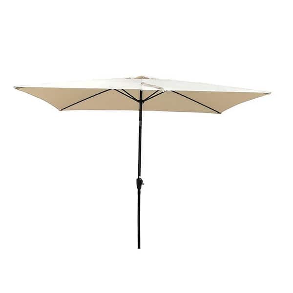 Staykiwi 9 ft. Steel Market Push-Button Tilt Rectangular Patio Umbrella in Tan with Crank Lift (Base Not Included)