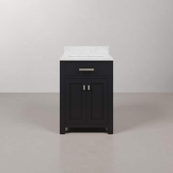 Madison 24 in. W x 21.5 in. D x 34 in. H Single Sink Bath Vanity in Espresso with Carrara White Marble Top