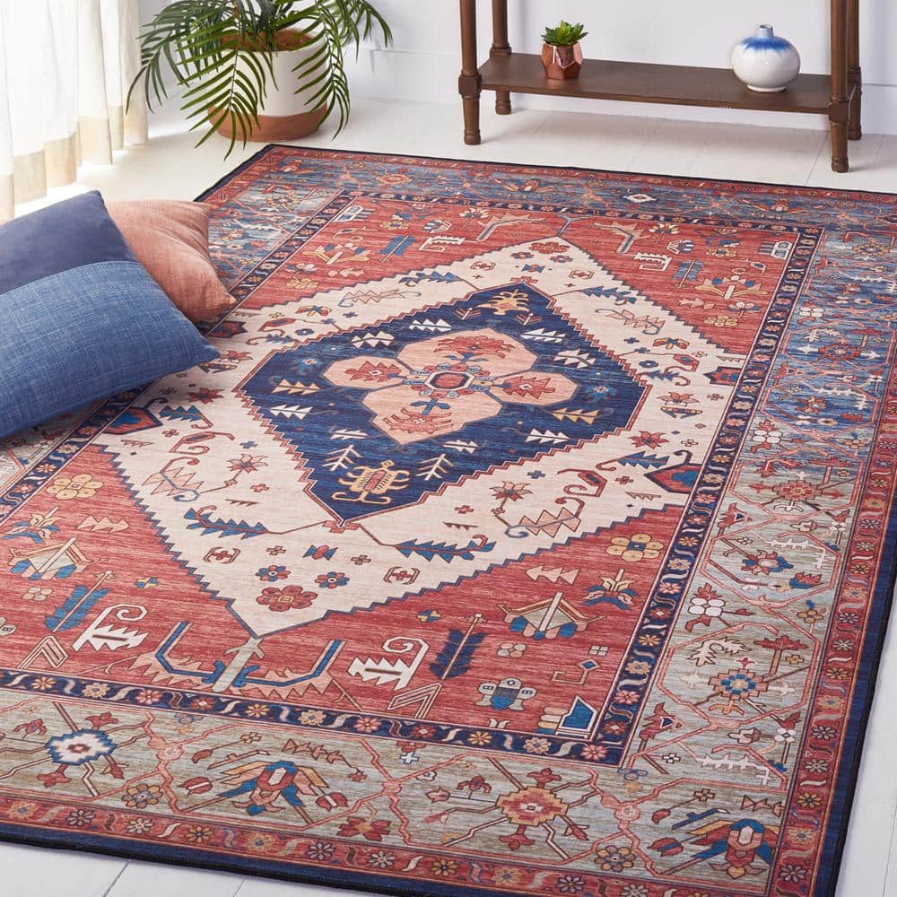 Tucson 5' x 8' Blue and Rust Machine Washable Area Rug