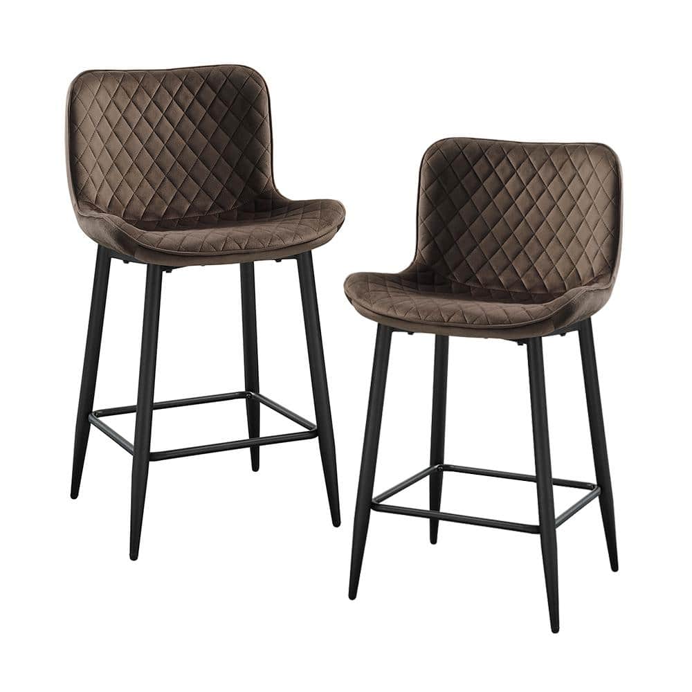 Chevre 24 in. Black Metal Counter Height Chair with Brown Velvet Seat (Set 