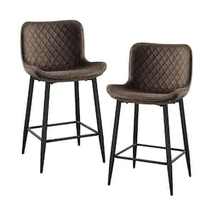 Chevre 24 in. Black Metal Counter Height Chair with Brown Velvet Seat (Set of 2)