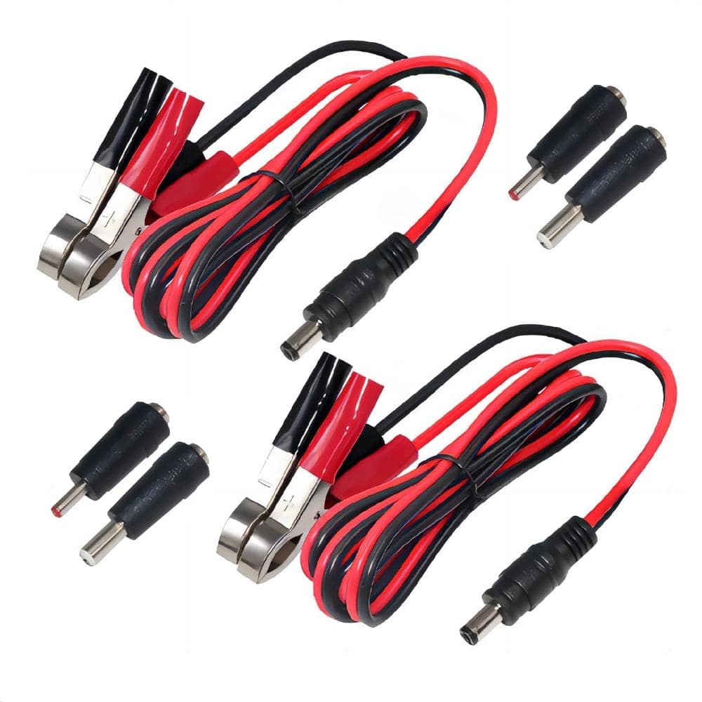 5 ft 16 AWG 12V DC Barrel Plug to Alligator Clip Power Cable 2-Pack with 3.5 x 1.35 mm and 5.5 x 2.5 mm Tips