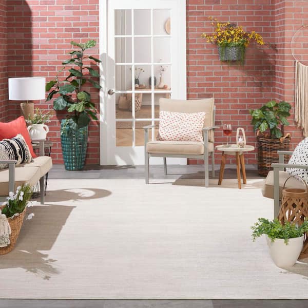 Essentials 12 ft. x 15 ft. Ivory Beige Solid Contemporary Indoor/Outdoor Patio Area Rug