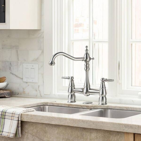 ARCORA Double-Handle Bridge Kitchen Faucet with Sink Hole Cover in